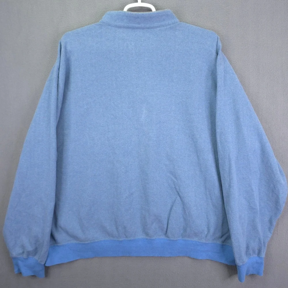 Peter Millar Quarter Zip Pullover Sweater Blue Herringbone 4X Cotton